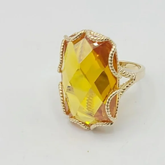 Vintage Sterling Silver Gold Plated Large Faceted Cocktail Statement Ring